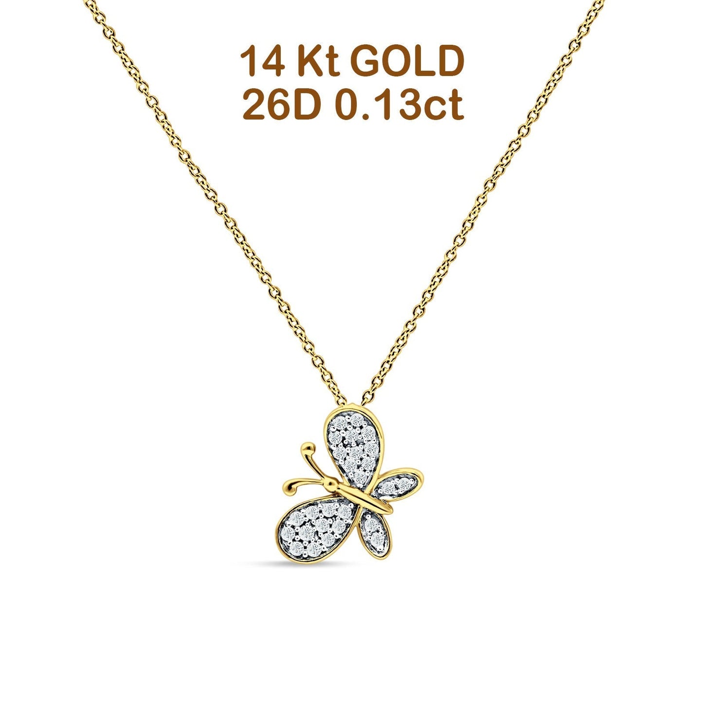 Butterfly Necklace Diamond Pendant 14K Yellow Gold 0.13ct Wholesale