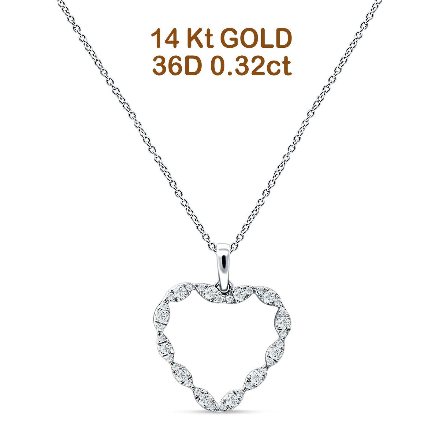 Heart Necklace Diamond Pendant 14K White Gold 0.32ct Wholesale