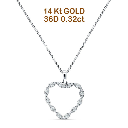 Heart Necklace Diamond Pendant 14K White Gold 0.32ct Wholesale