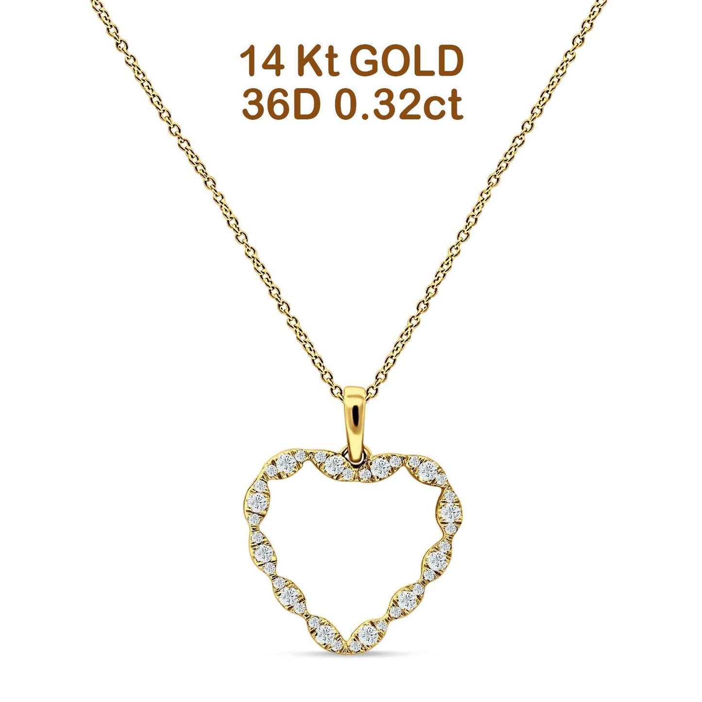 Heart Necklace Diamond Pendant 14K Yellow Gold 0.32ct Wholesale