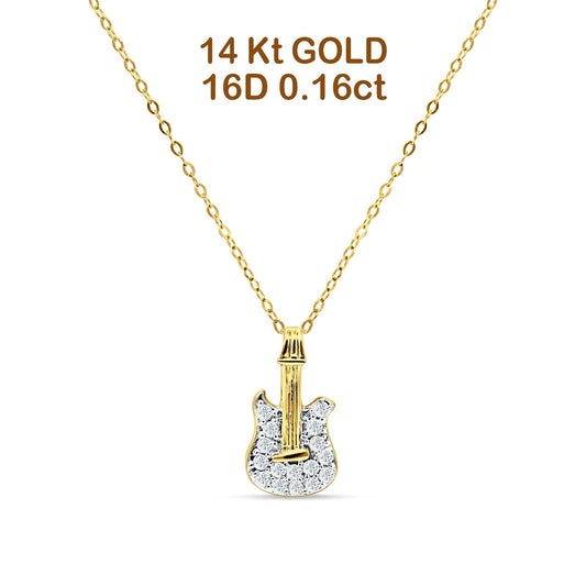 Diamond Guitar Necklace 14K Yellow Gold 0.16ct Wholesale