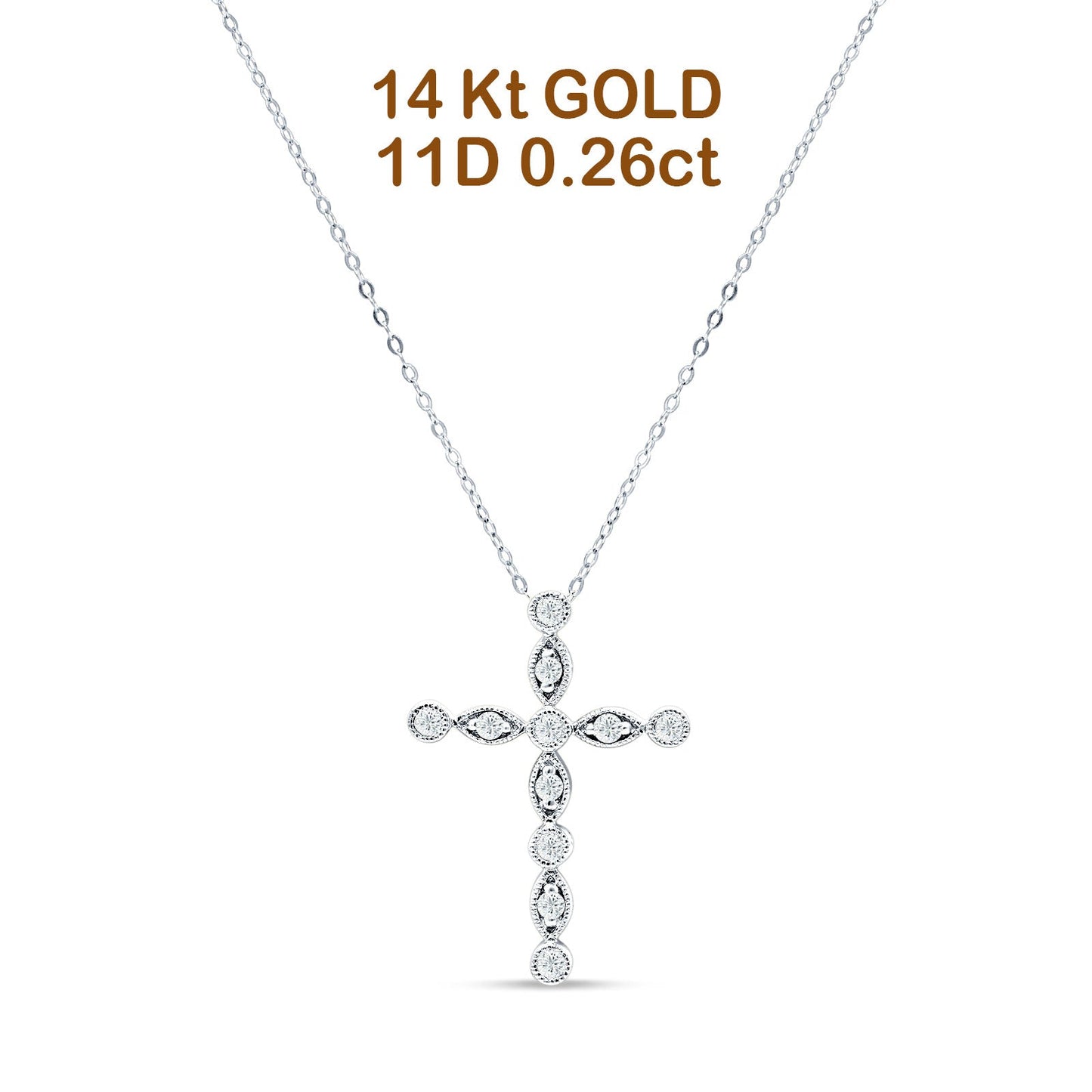 Diamond Cross Pendant Necklace 14K White Gold 0.26ct Wholesale