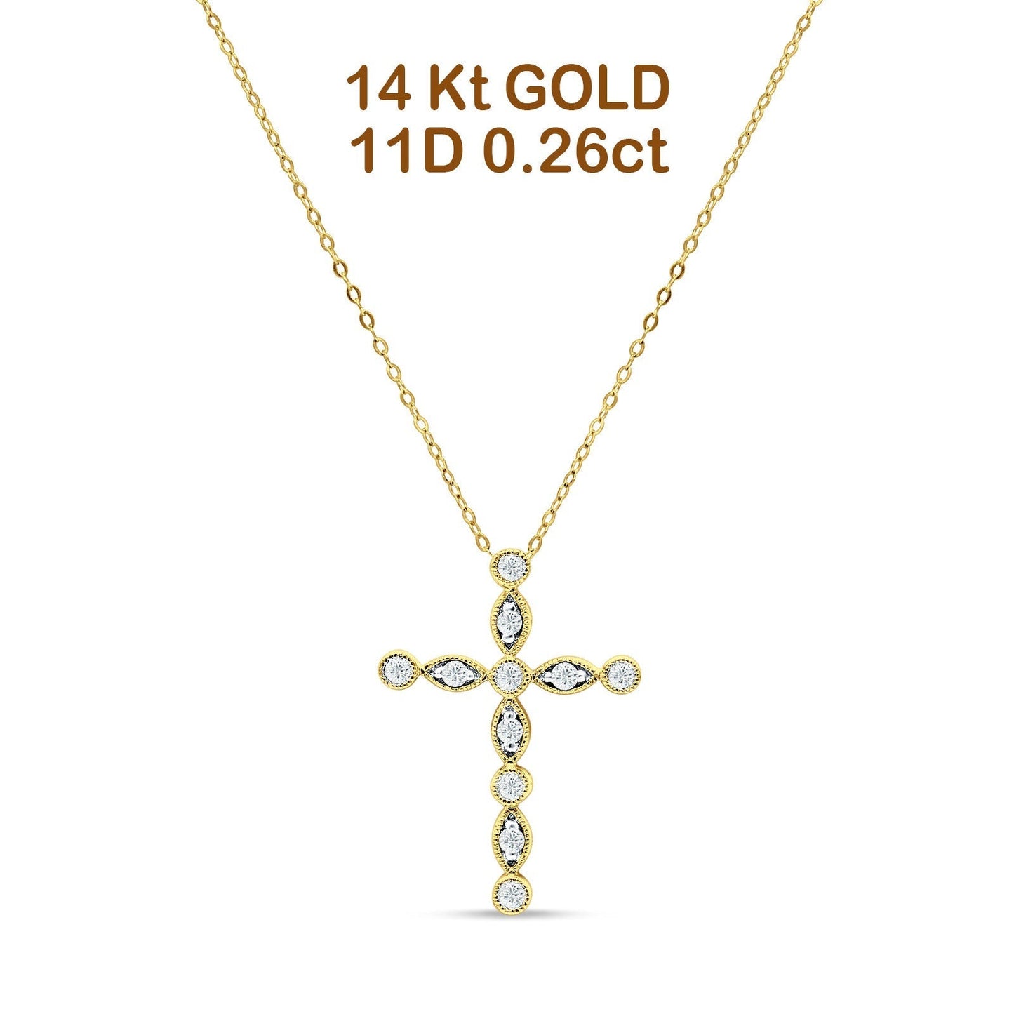 Diamond Cross Pendant Necklace 14K Yellow Gold 0.26ct Wholesale