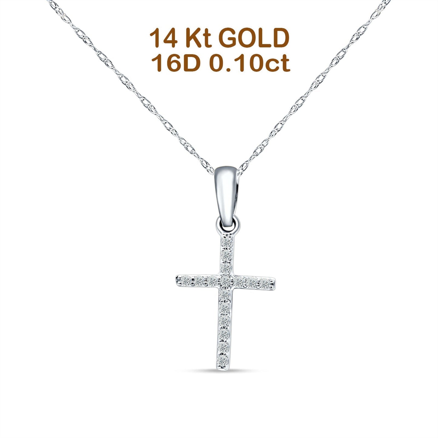 14K White Gold 0.10ct Cross Diamond Pendant Chain Necklace 18" Long Wholesale