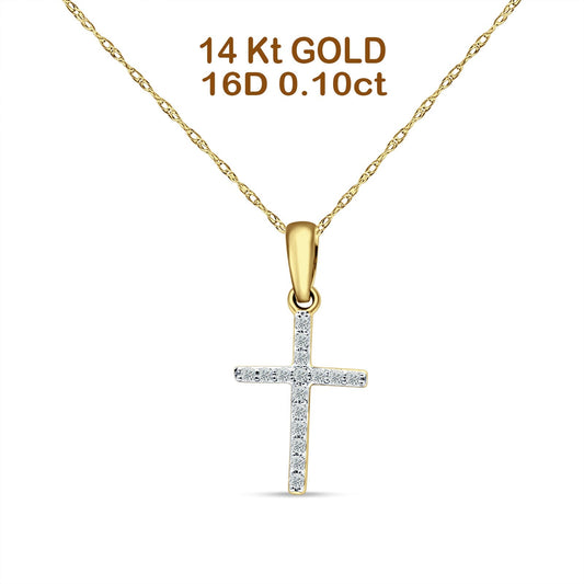 14K Yellow Gold 0.10ct Cross Diamond Pendant Chain Necklace 18" Long Wholesale