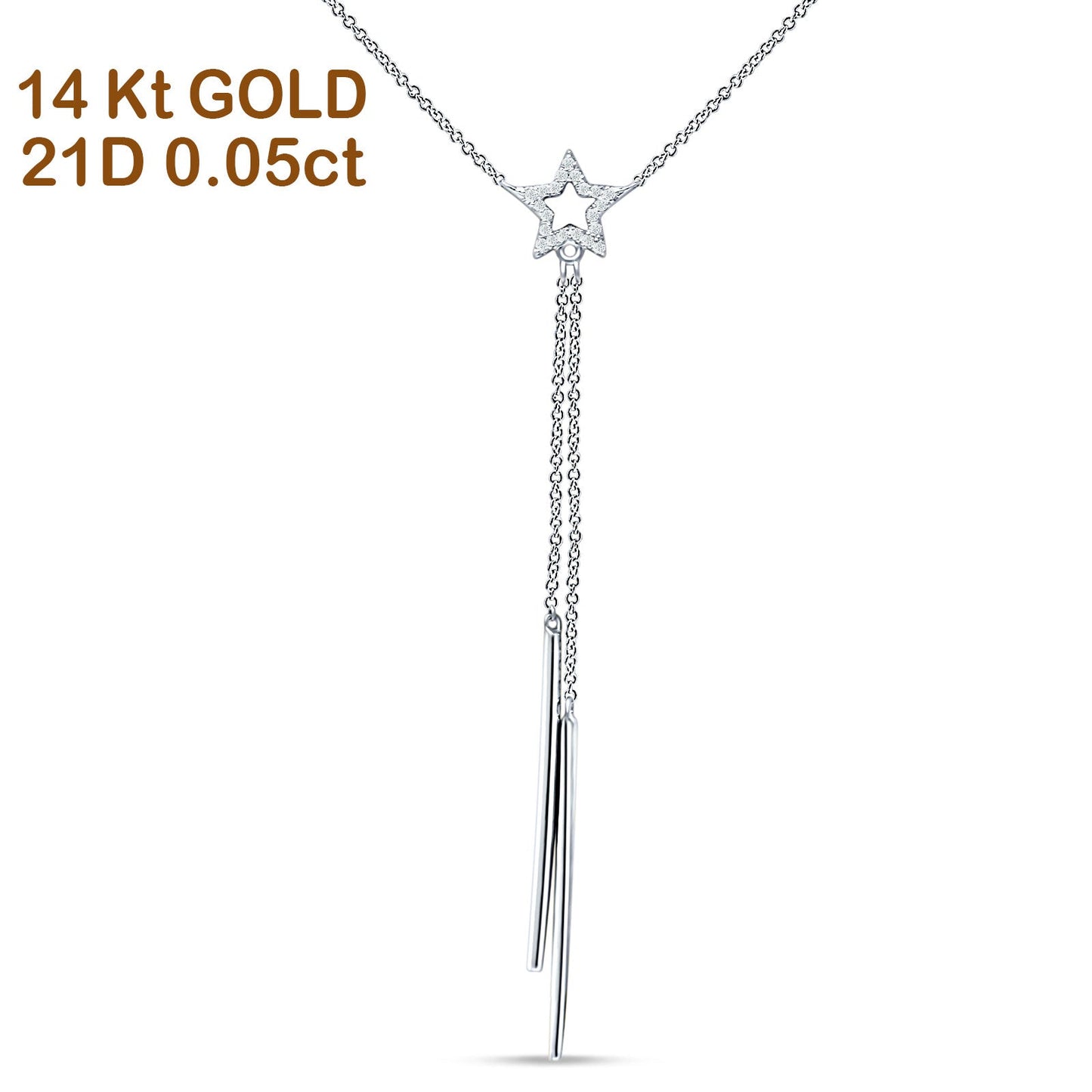 Dangling Diamond Line Star Necklace 14K White Gold 0.05ct Wholesale