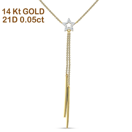 Dangling Diamond Line Star Necklace 14K Yellow Gold 0.05ct Wholesale