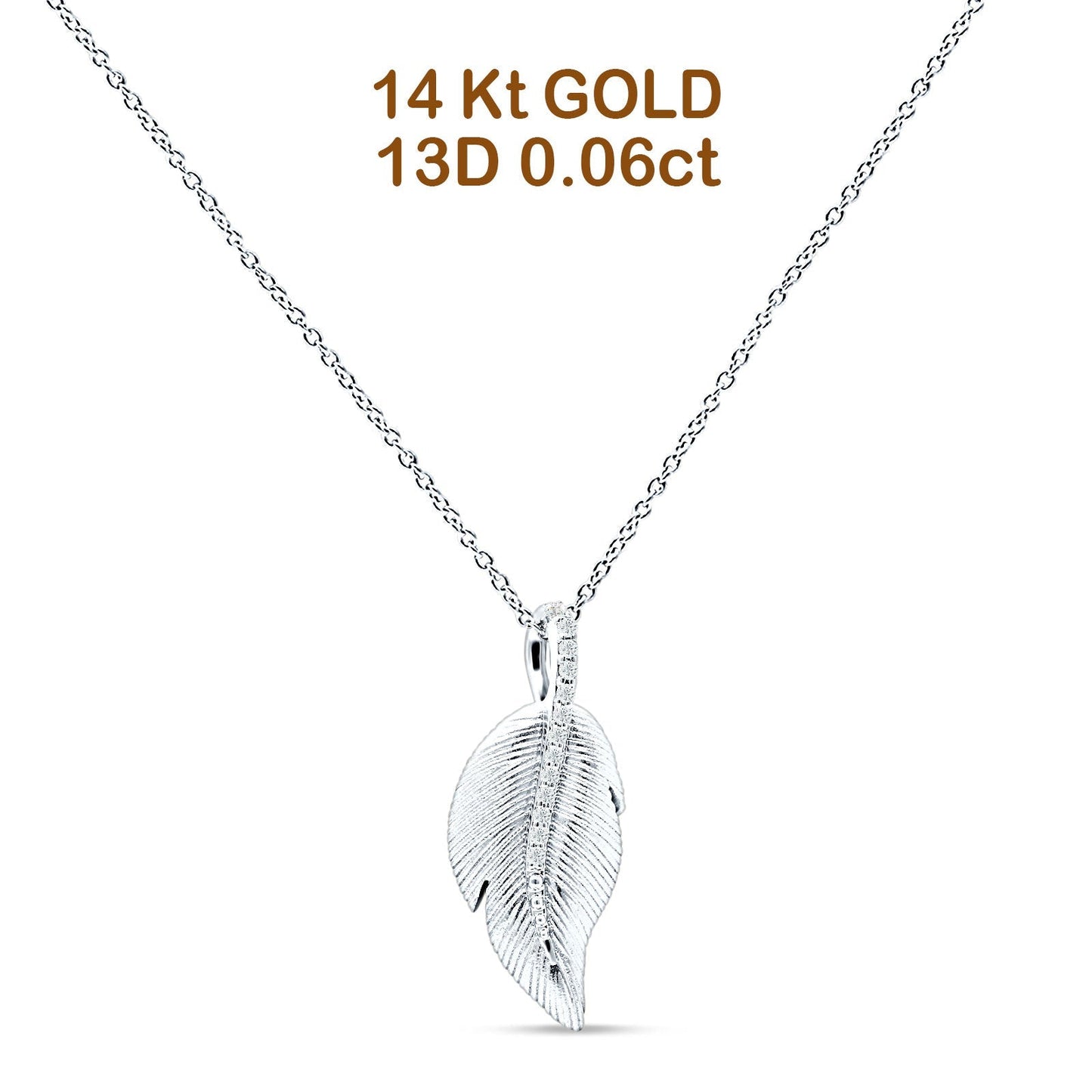 Leaf Necklace Diamond Pendant 14K White Gold 0.06ct Wholesale