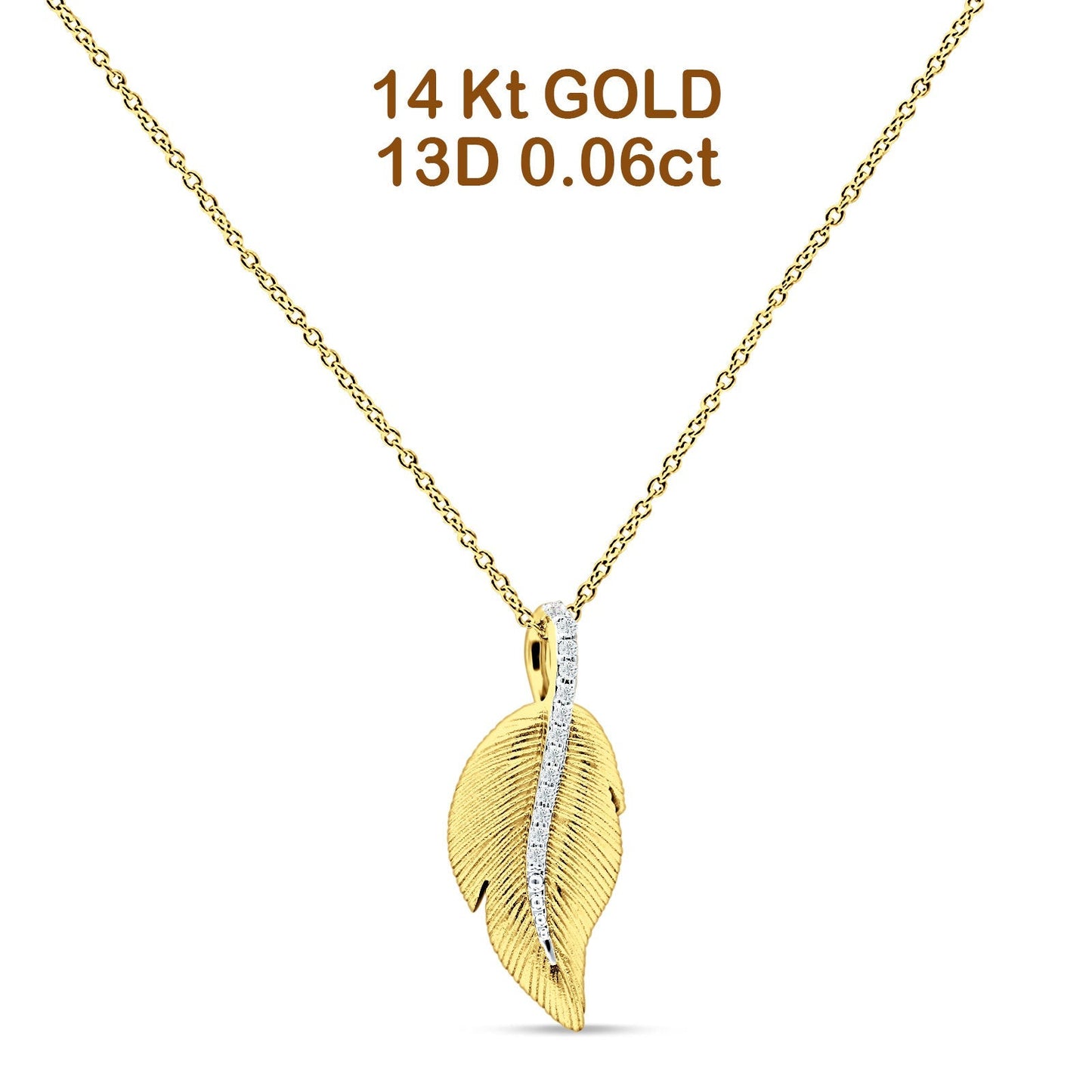 Leaf Necklace Diamond Pendant 14K Yellow Gold 0.06ct Wholesale