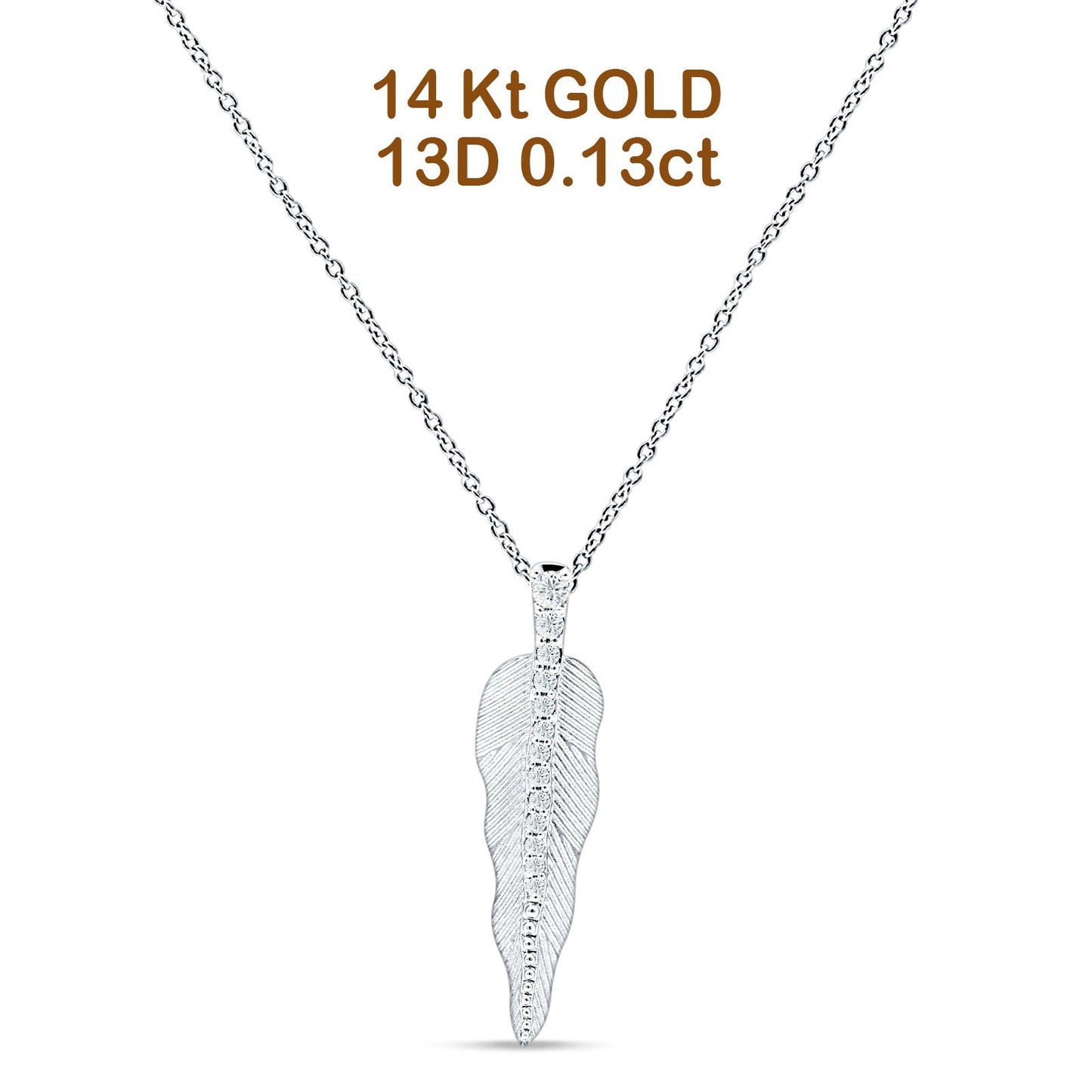 Diamond Pendant Leaf Necklace 14K White Gold 0.13ct Wholesale