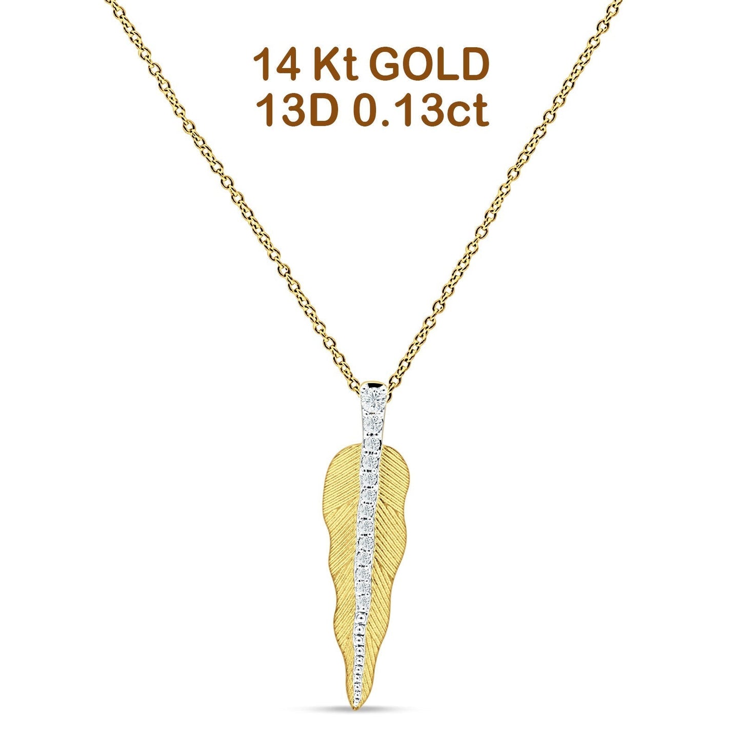 Diamond Pendant Leaf Necklace 14K Yellow Gold 0.13ct Wholesale