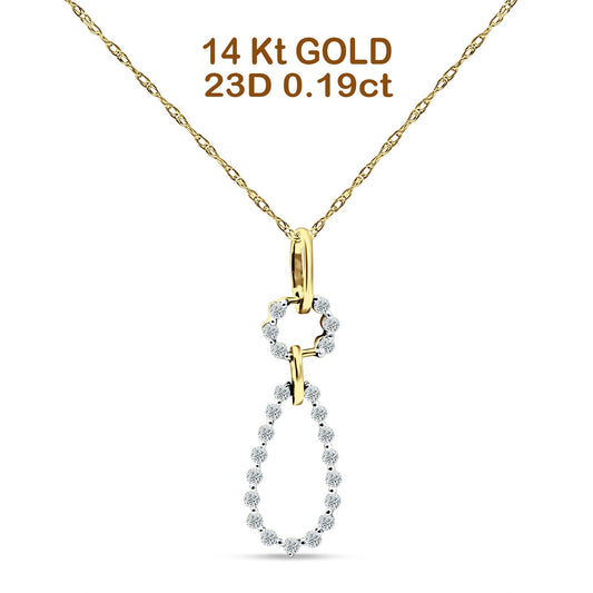 14K Yellow Gold 0.19ct Pear Teardrop Dangling Diamond Pendant Chain Necklace 18" Long Wholesale