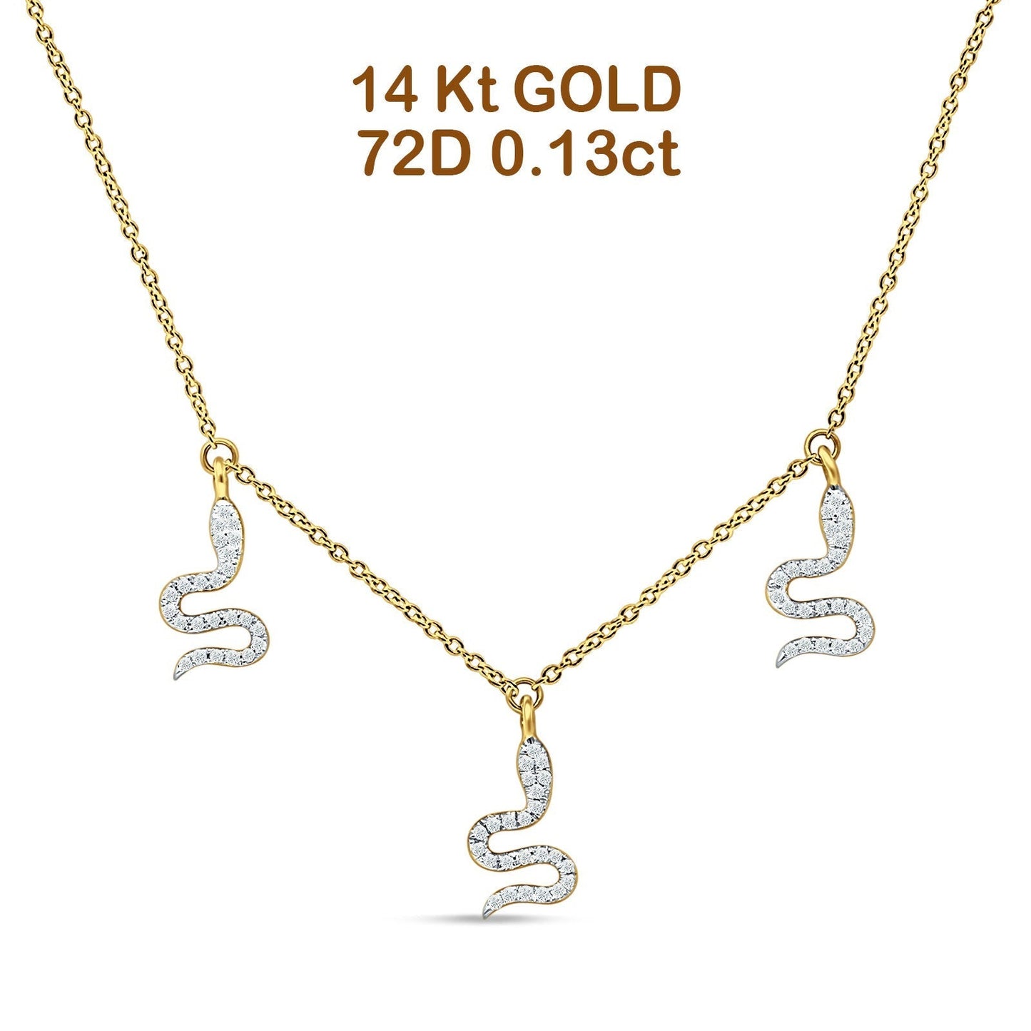 Dangling Diamond Snake Necklace 14K Yellow Gold 0.13ct Wholesale