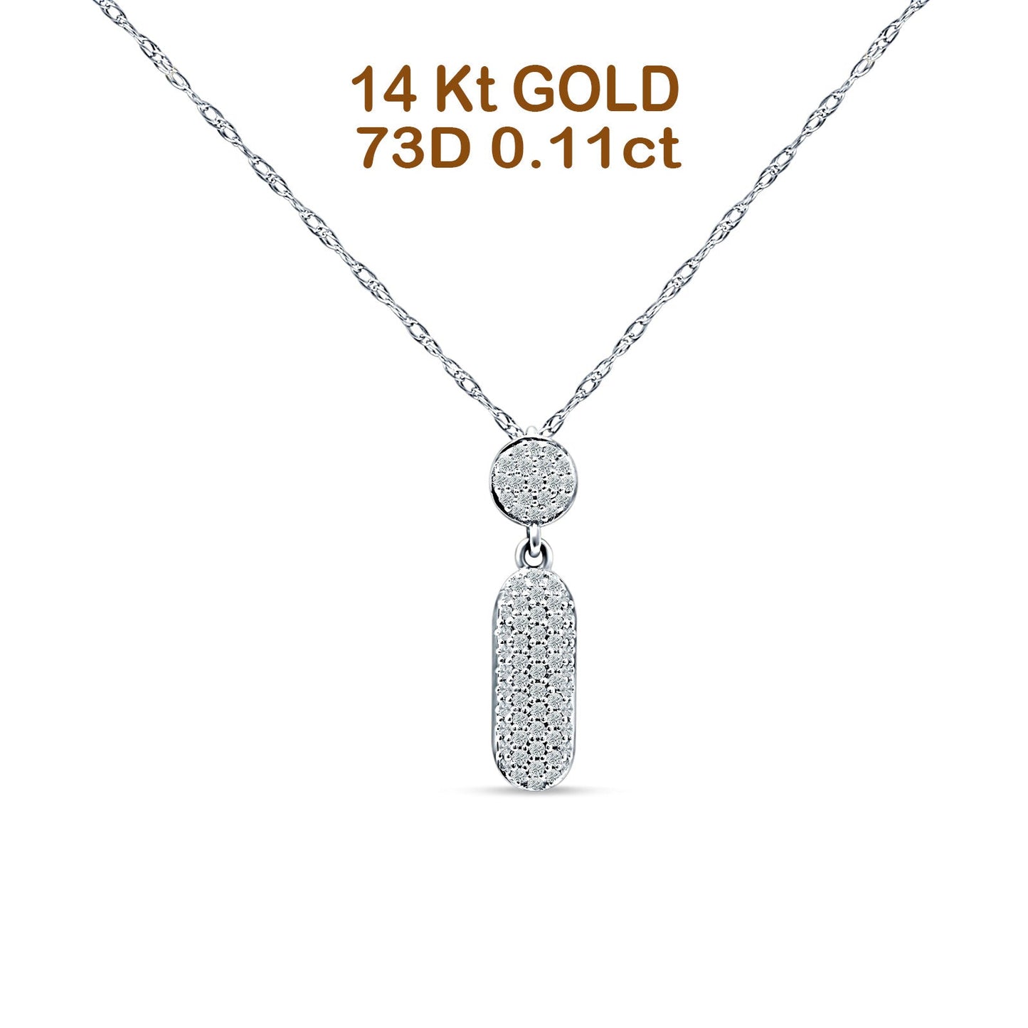 14K White Gold 0.11ct Crystal Drop Diamond Pendant Chain Necklace 18" Long Wholesale