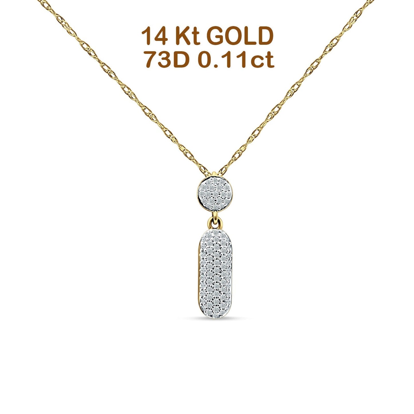 14K Yellow Gold 0.11ct Crystal Drop Diamond Pendant Chain Necklace 18" Long Wholesale