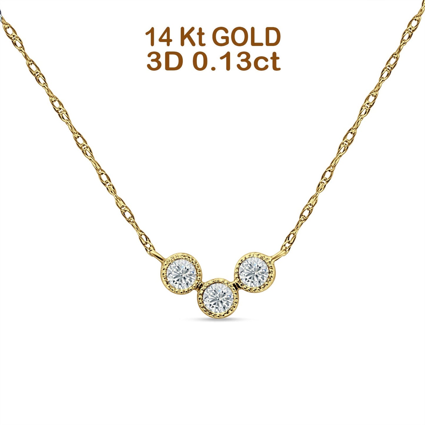 Three Stone Diamond Pendant Chain Necklace