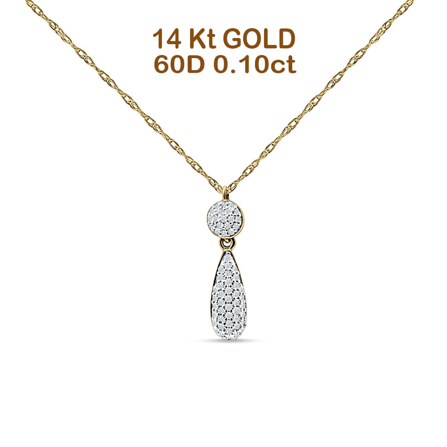 Diamond Teardrop Cluster Necklace 14K Yellow Gold 0.10ct Wholesale