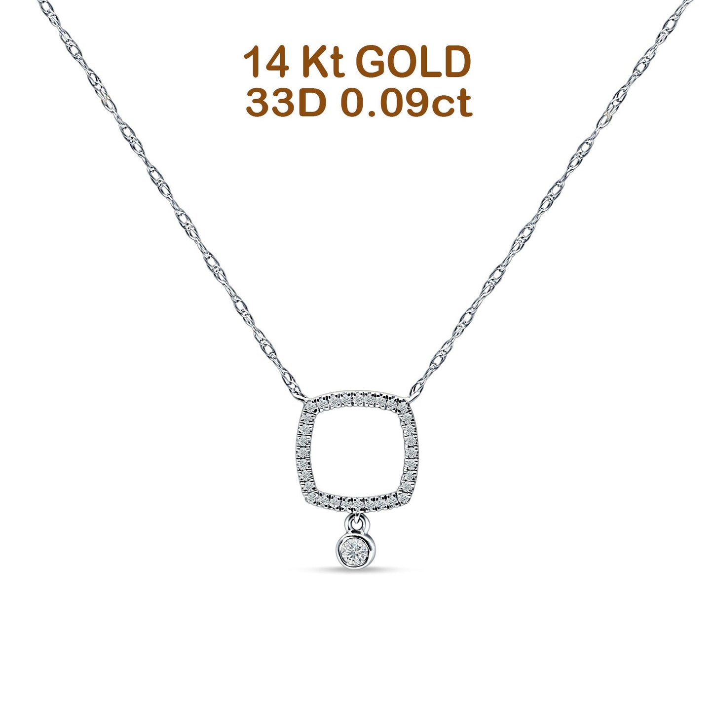 Dangling Diamond Cushion Cut Necklace 14K White Gold 0.09ct Wholesale