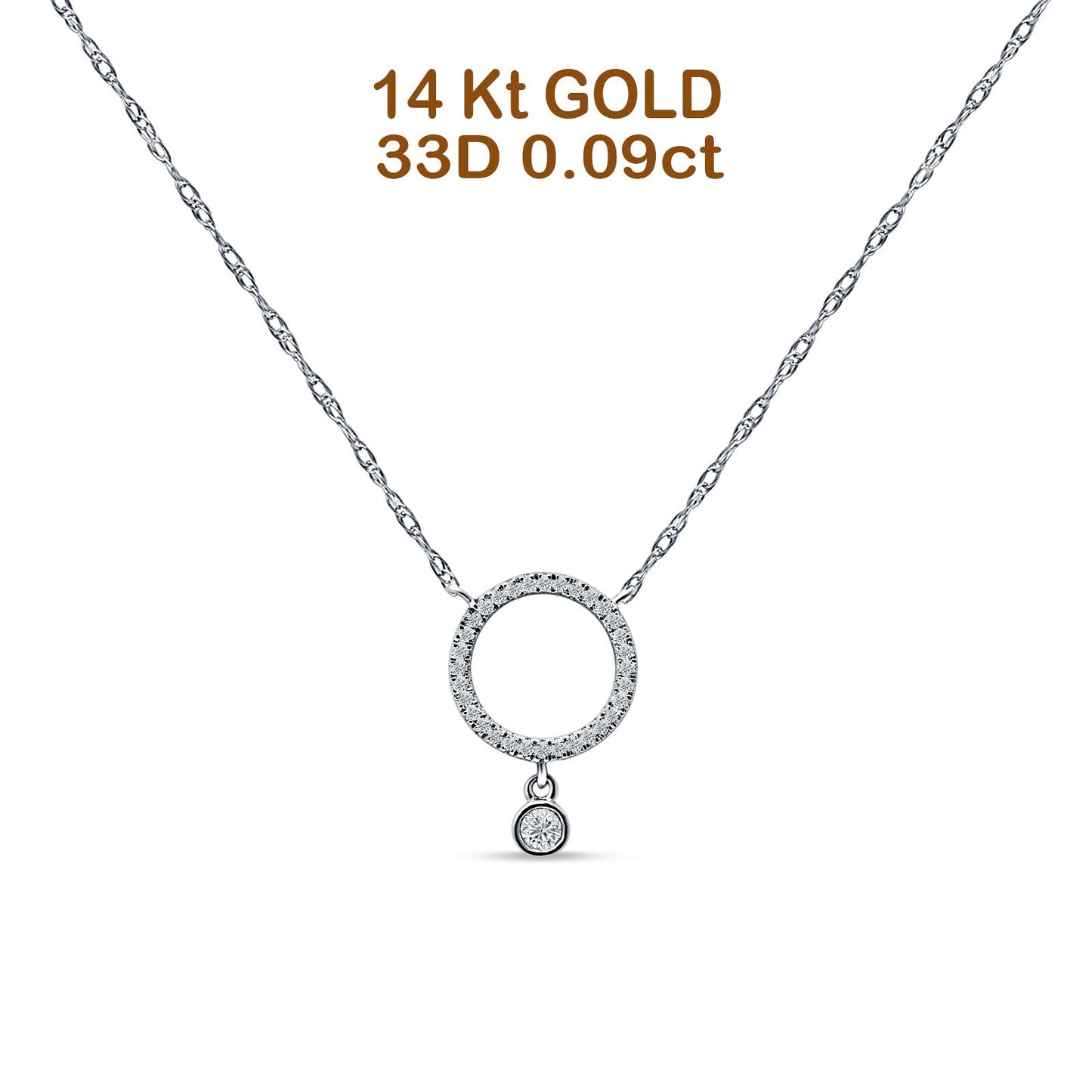 Dangling Diamond Open Circle Necklace 14K White Gold 0.09ct Wholesale