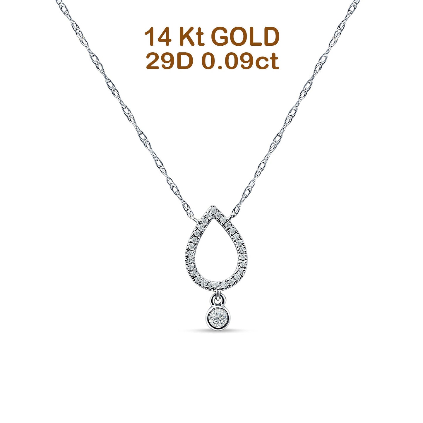 Dangling Diamond Pear Teardrop Necklace 14K White Gold 0.09ct Wholesale