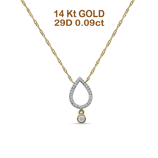 Dangling Diamond Pear Teardrop Necklace 14K Yellow Gold 0.09ct Wholesale