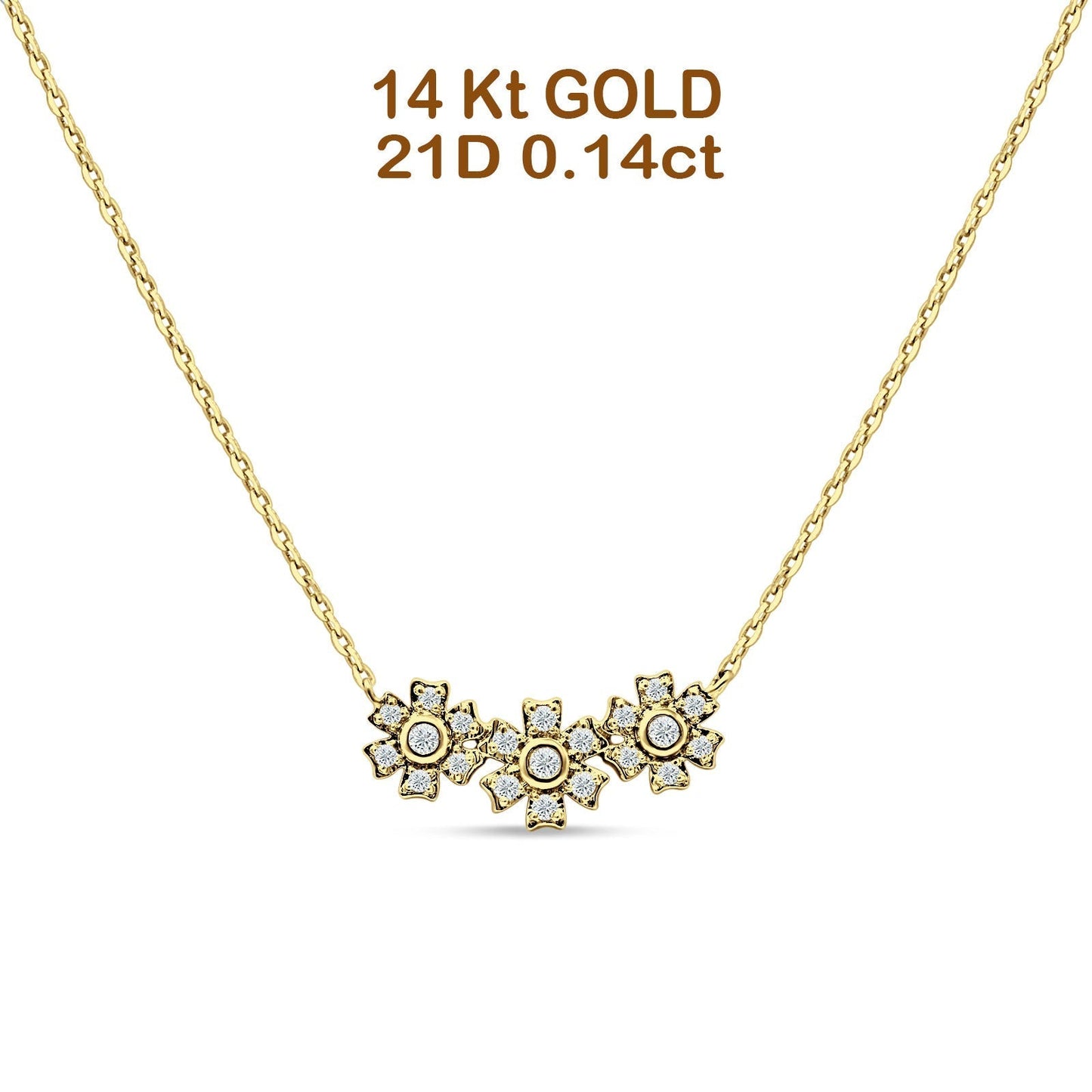 Diamond Pendant Flower Necklace 14K Yellow Gold 0.14ct Wholesale