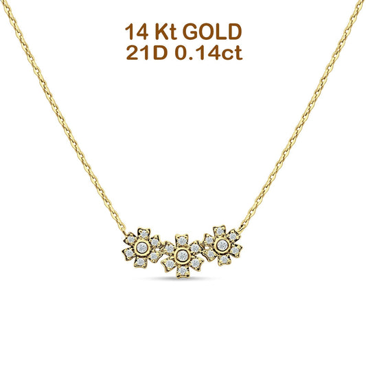 Diamond Pendant Flower Necklace 14K Yellow Gold 0.14ct Wholesale