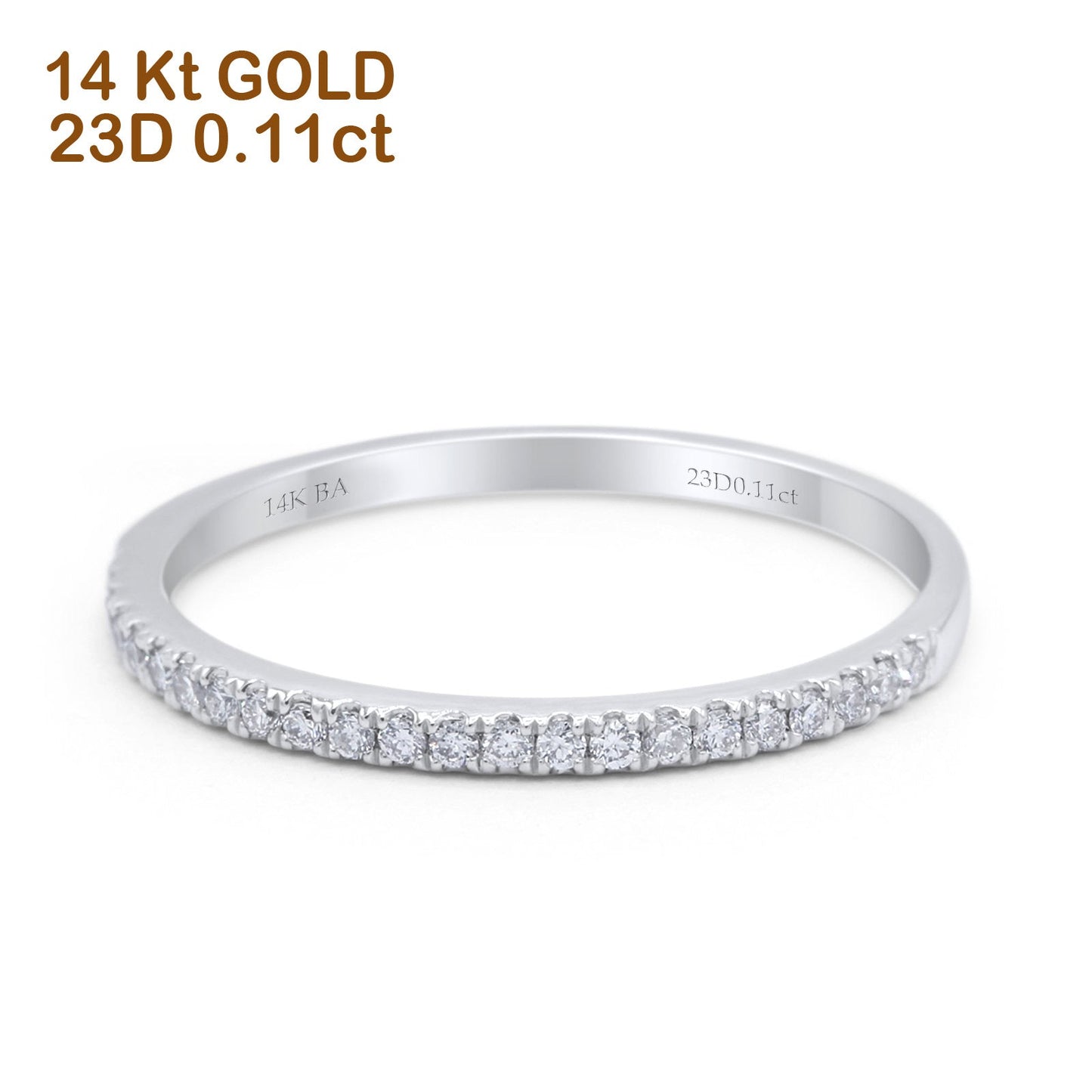 14K White Gold 0.11ct Round 1.4mm G SI Half Eternity Art Deco Band Diamond Engagement Wedding Ring