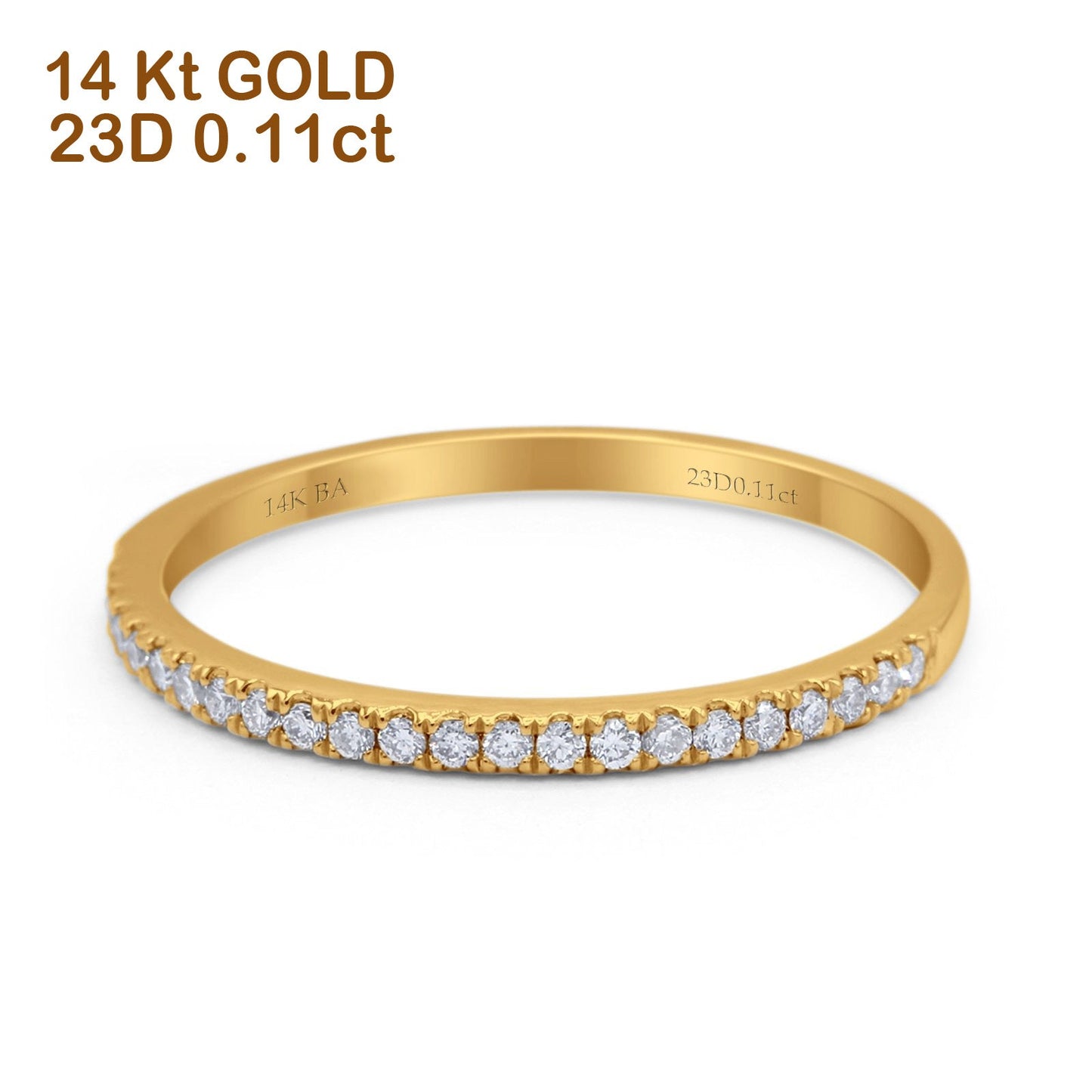 14K Yellow Gold 0.11ct Round 1.4mm G SI Half Eternity Art Deco Band Diamond Engagement Wedding Ring