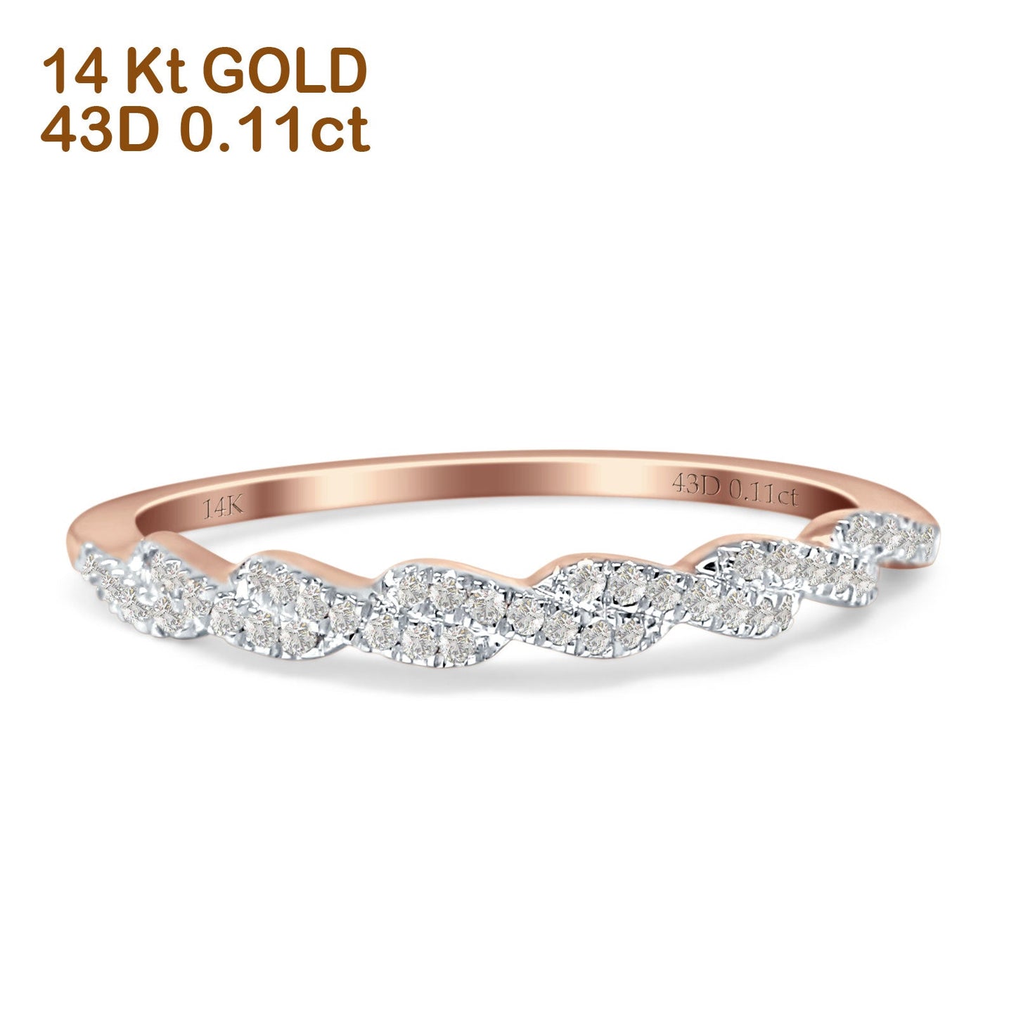 Diamond Infinity Twisted Wedding Band Half Eternity 14K Rose Gold 0.11ct Wholesale