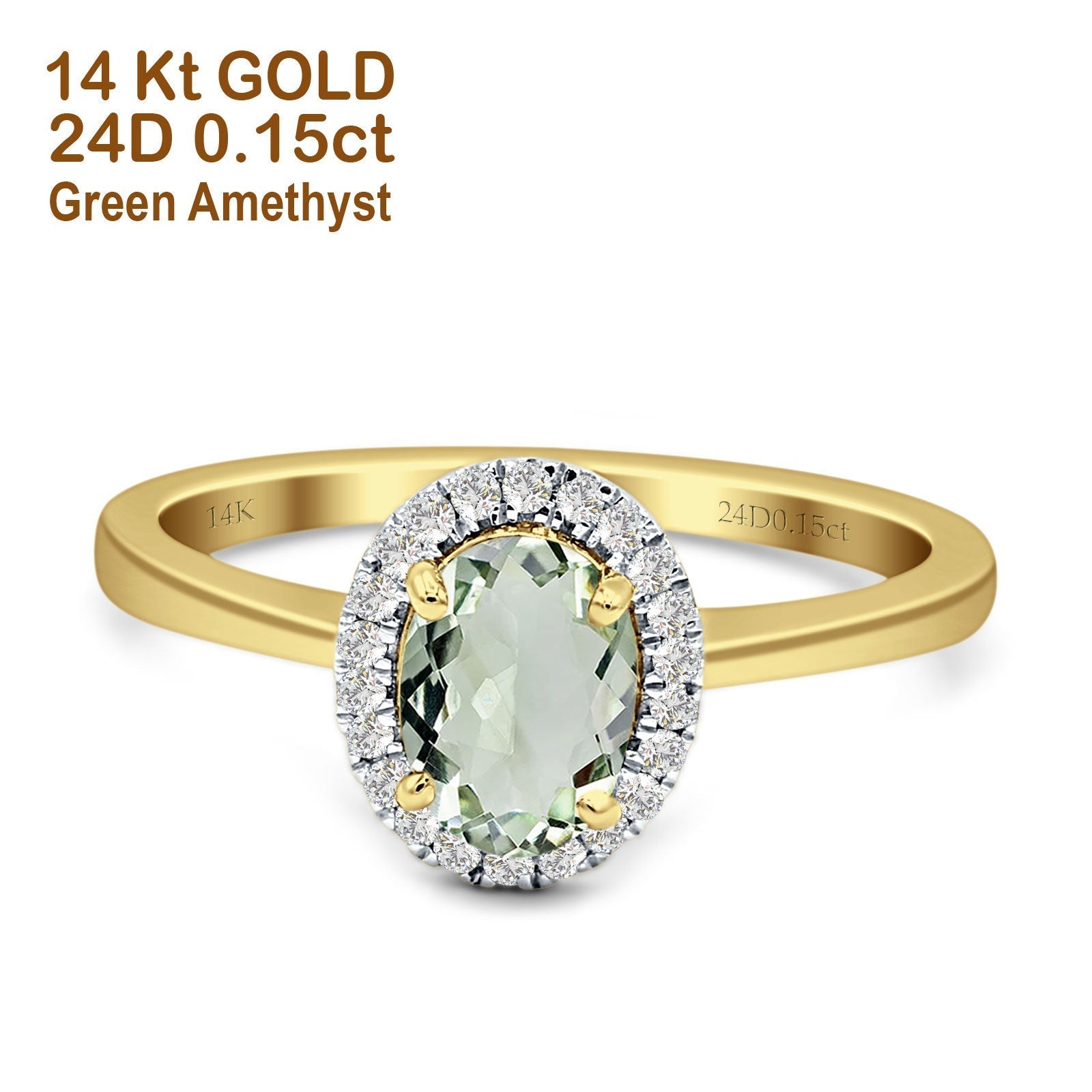 Oval Natural Green Amethyst Halo Diamond Solitaire Ring