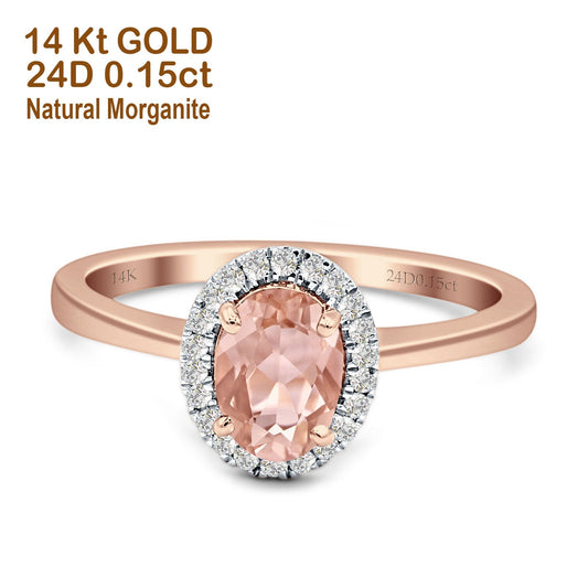 Oval Natural Morganite Halo Diamond Solitaire Ring