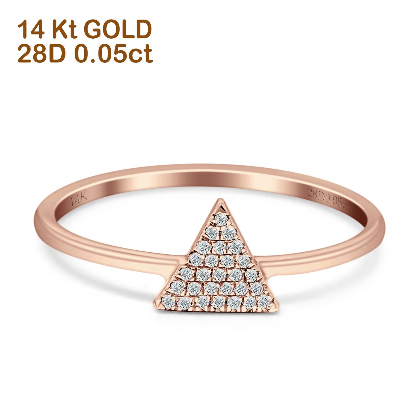 Triangular Band 6mm Cluster Natural Diamond Ring 14K Rose Gold Wholesale