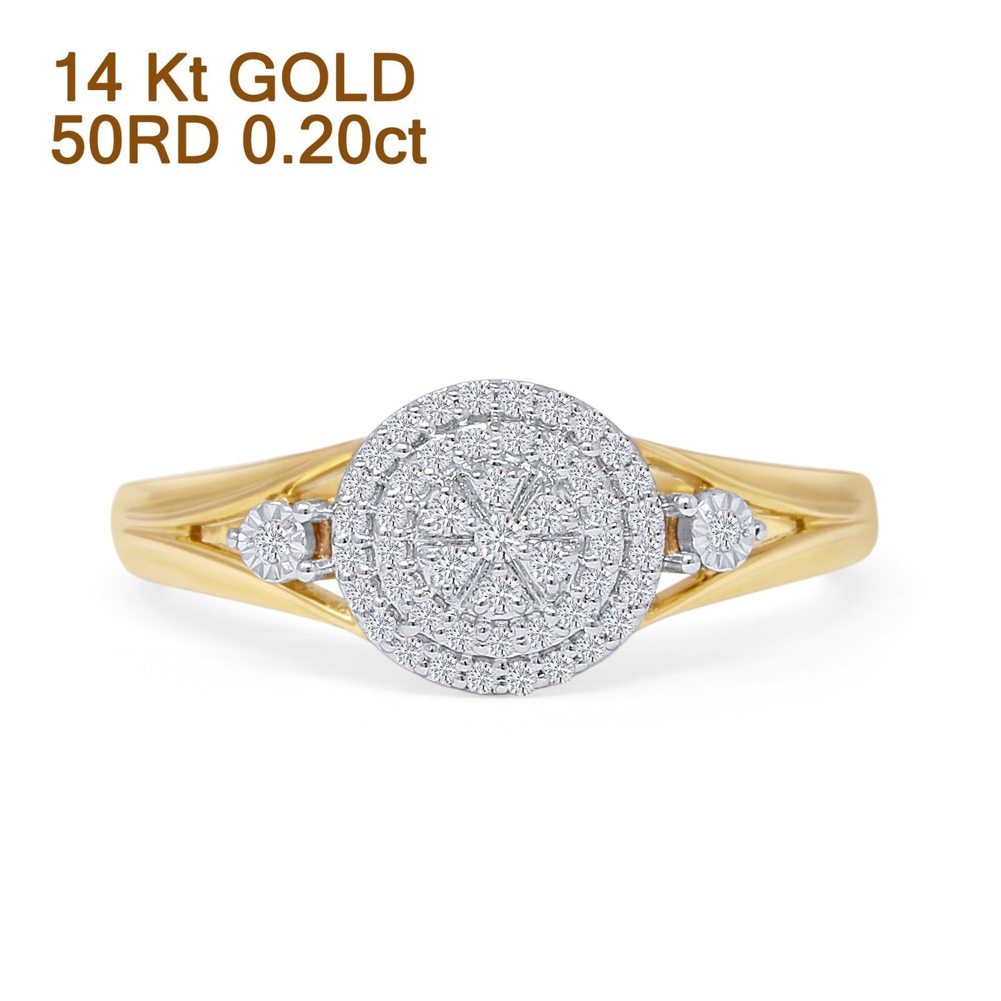 Split Shank Halo Round Natural Diamond Ring 14K Yellow Gold Wholesale