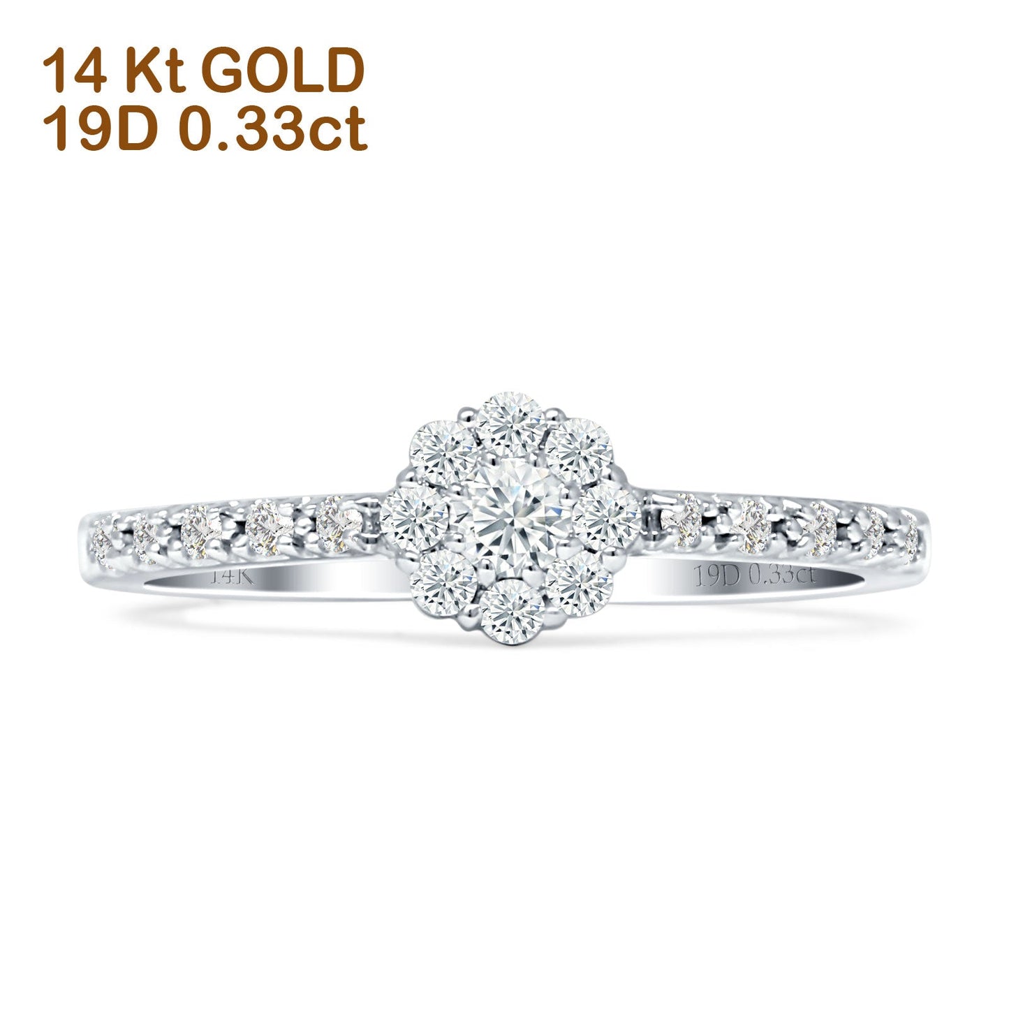 Halo Round Diamond Flower Ring 14K White Gold 0.33ct Wholesale