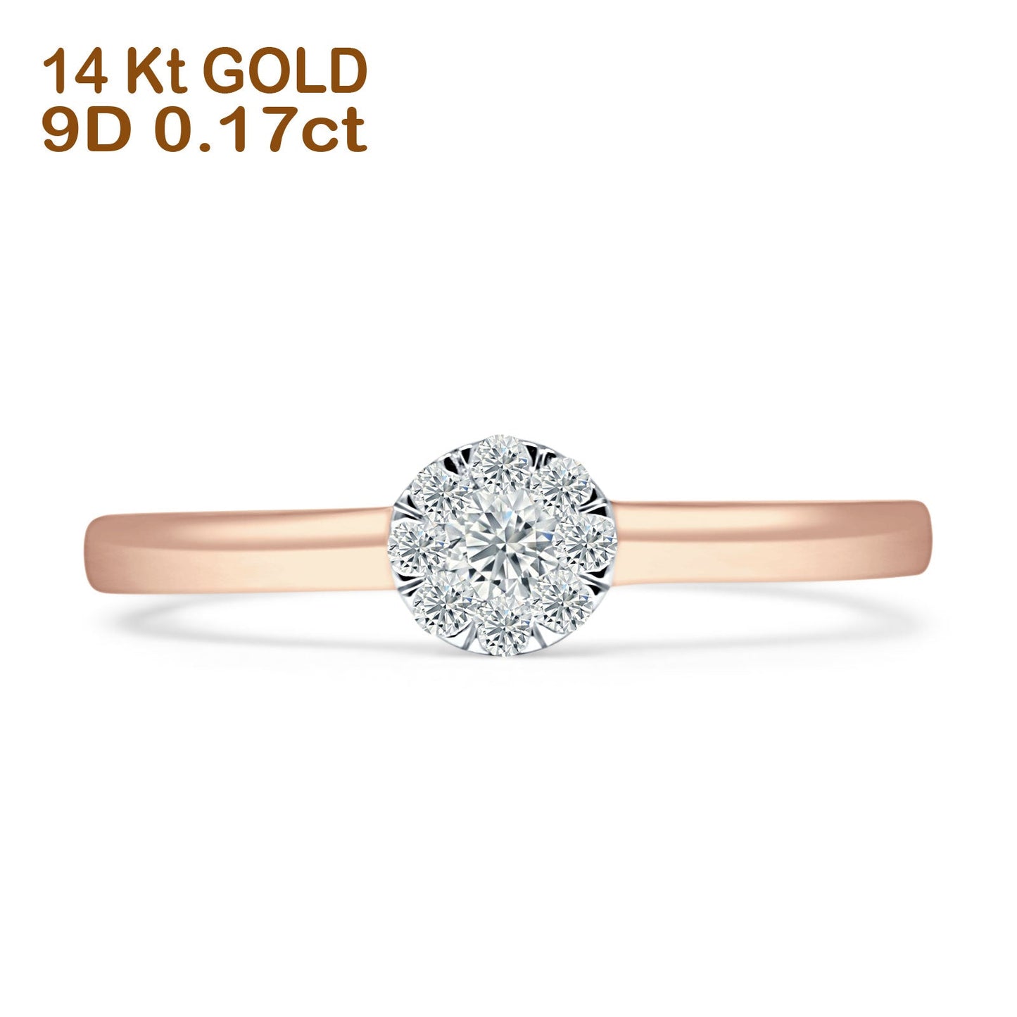 Diamond Cluster Ring Round Flower 14K Rose Gold 0.17ct Wholesale