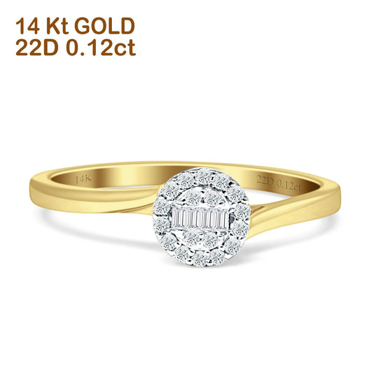 Halo Round And Baguette Diamond Wedding Ring 14K Yellow Gold 0.12ct Wholesale