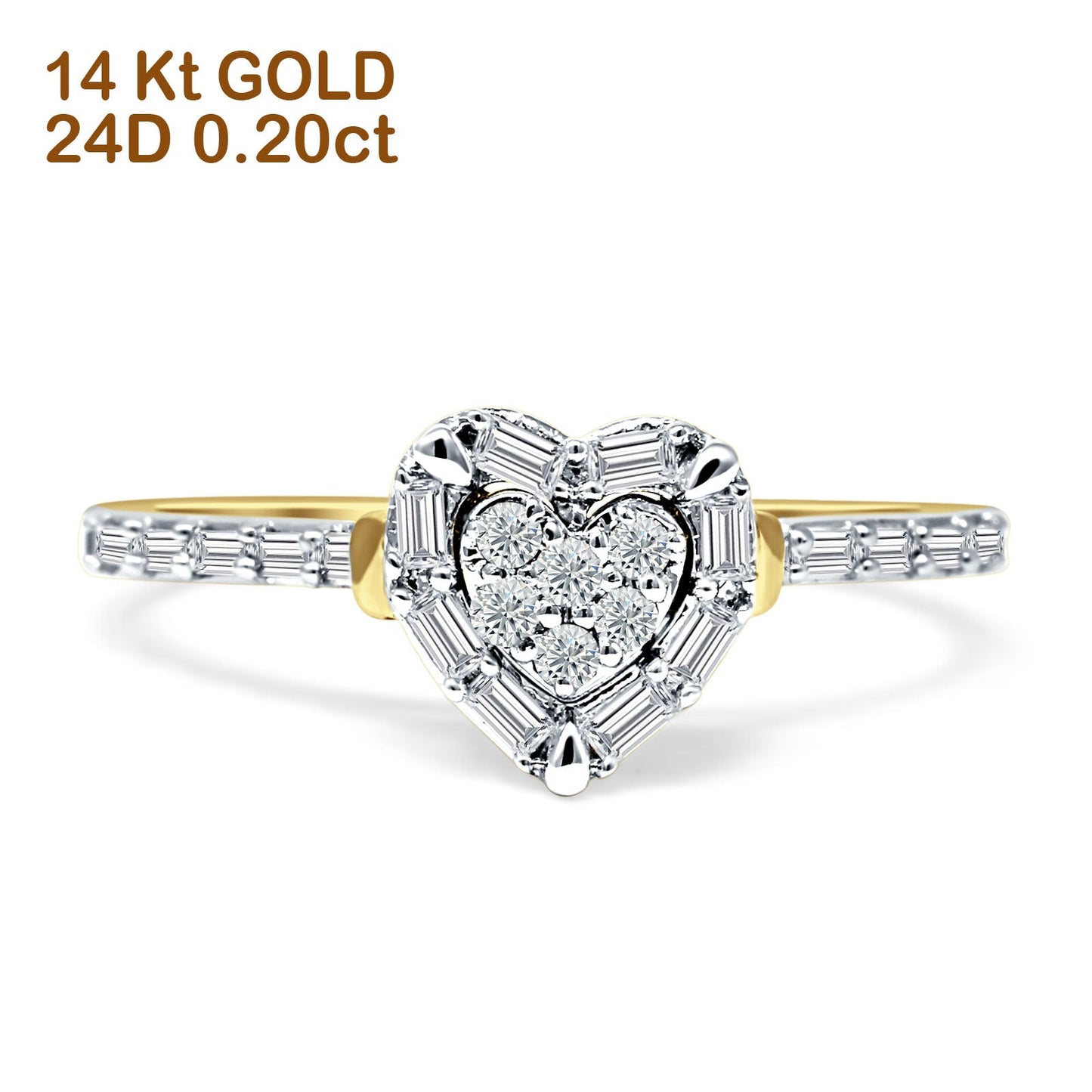 Heart Shaped Cluster Diamond Wedding Ring 14K Yellow Gold 0.20ct Wholesale