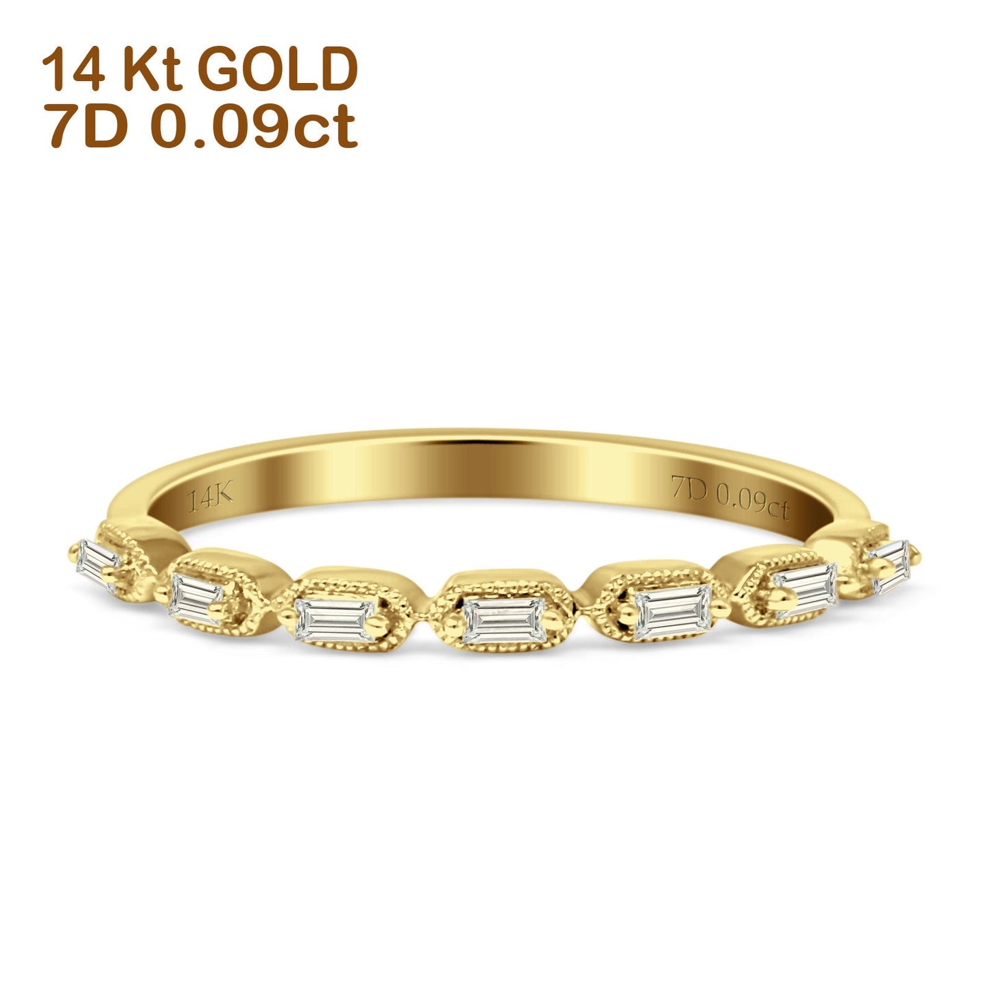 Half Eternity Stackable Diamond Wedding Ring 14K Yellow Gold 0.09ct Wholesale