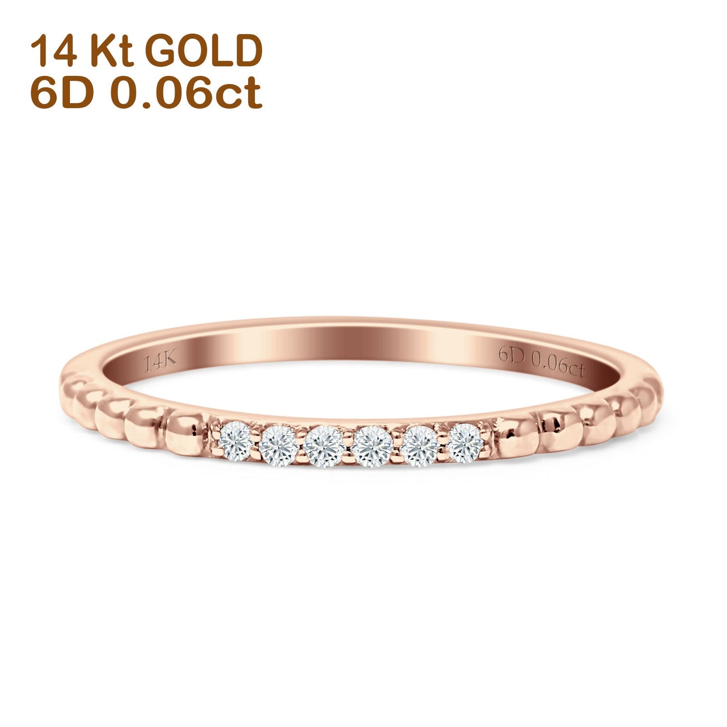 Half Eternity Beaded Diamond Wedding Ball Ring 14K Rose Gold 0.06ct Wholesale