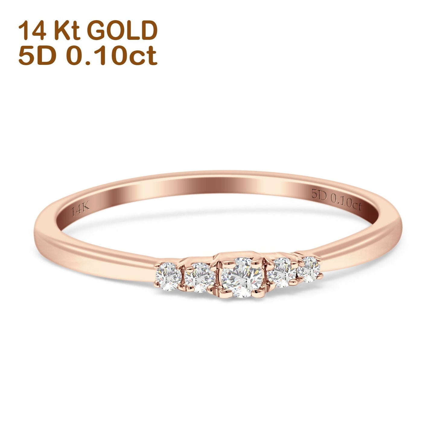 Minimalist Five Round Diamond Stackable Wedding Band 14K Rose Gold 0.10ct Wholesale