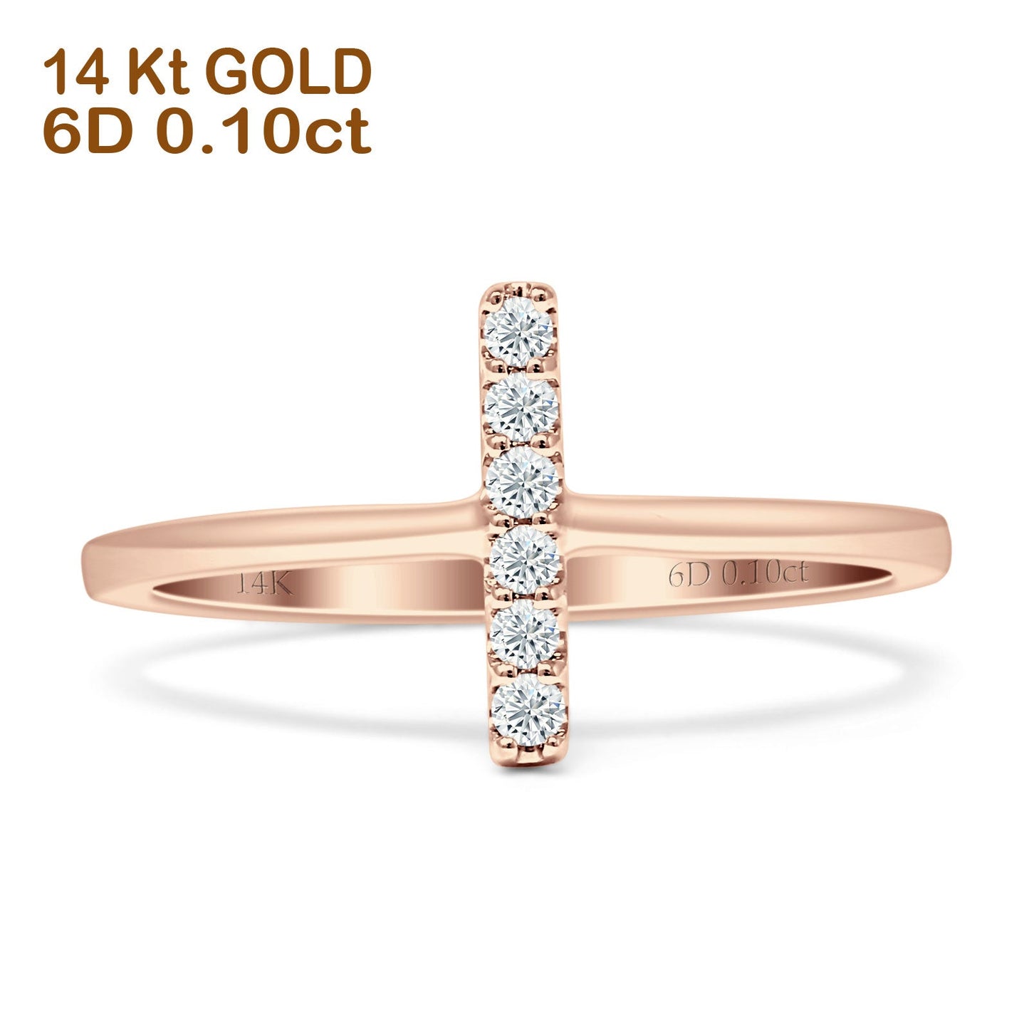 Minimal Cluster Line Bar Diamond Wedding Ring 14K Rose Gold 0.10ct Wholesale