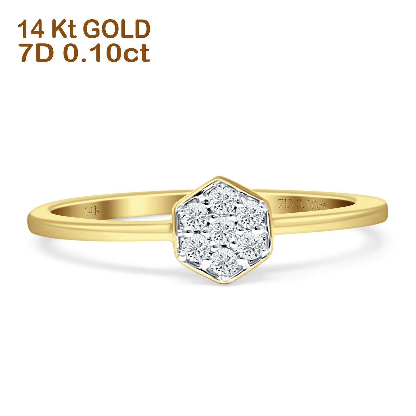 Hexagon Shaped Diamond Wedding Ring 14K Yellow Gold 0.10ct Wholesale