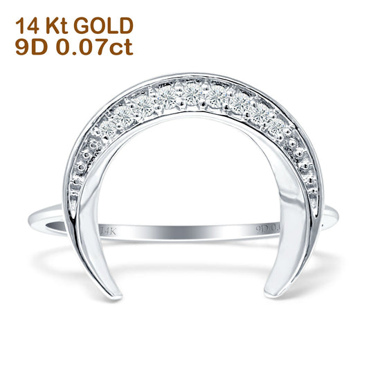 Diamond Crescent Moon Ring Round Statement 14K White Gold 0.07ct Wholesale