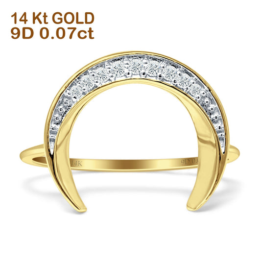 Diamond Crescent Moon Ring Round Statement 14K Yellow Gold 0.07ct Wholesale