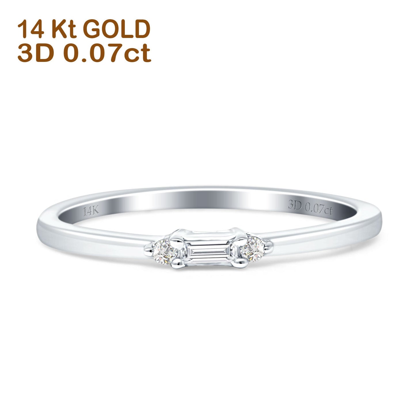 Stacking Baguette And Round Diamond Ring 14K White Gold 0.07ct Wholesale