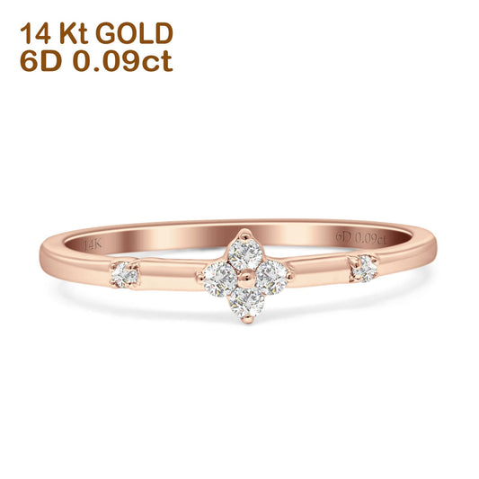 Diamond Round Four Leaf Clover Stackable Ring 14K Rose Gold 0.09ct Wholesale