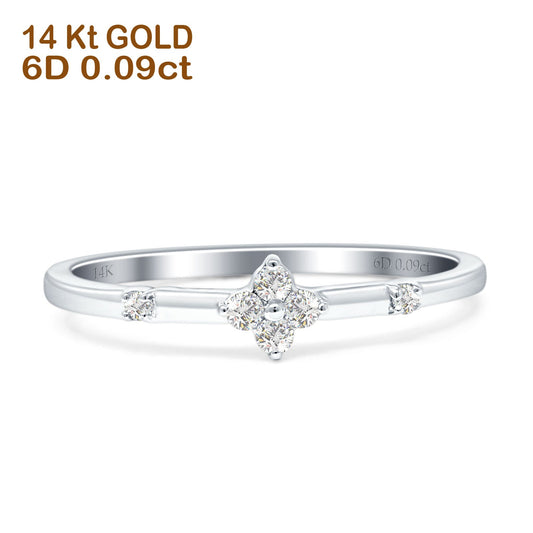 Diamond Round Four Leaf Clover Stackable Ring 14K White Gold 0.09ct Wholesale