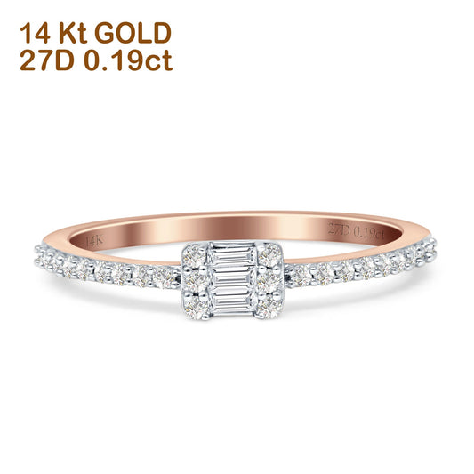 Stackable Petite Baguette & Round Diamond Ring 14K Rose Gold 0.19ct Wholesale