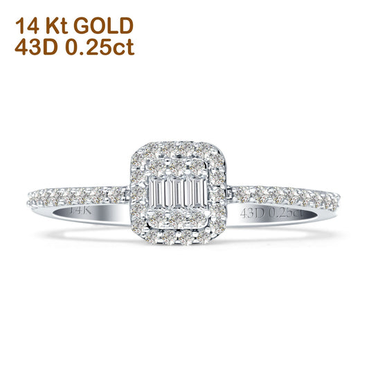 Halo Diamond Baguette Ring Round 14K White Gold 0.25ct Wholesale